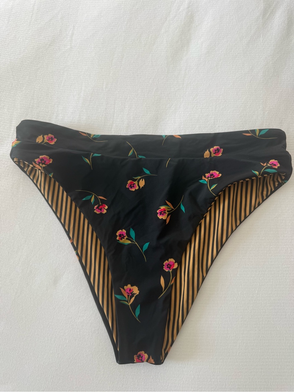 Billabong Black Bikini Bottom with Pink Floral Print